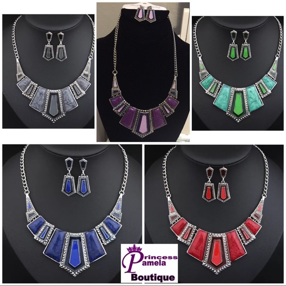 Statement Jewelry Set with Ombre Stripes, Bar Earrings & Asymmetric Necklace